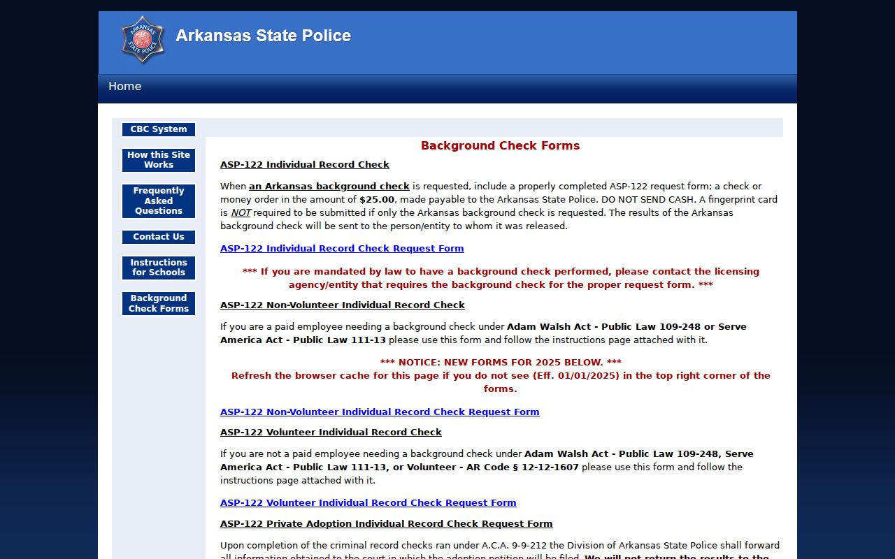 ASP-122 form information for Scott County arrest history review