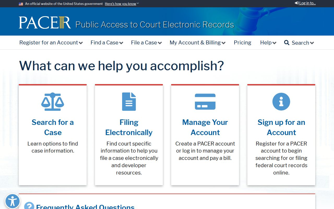 PACER federal portal separate from Scott County court cases